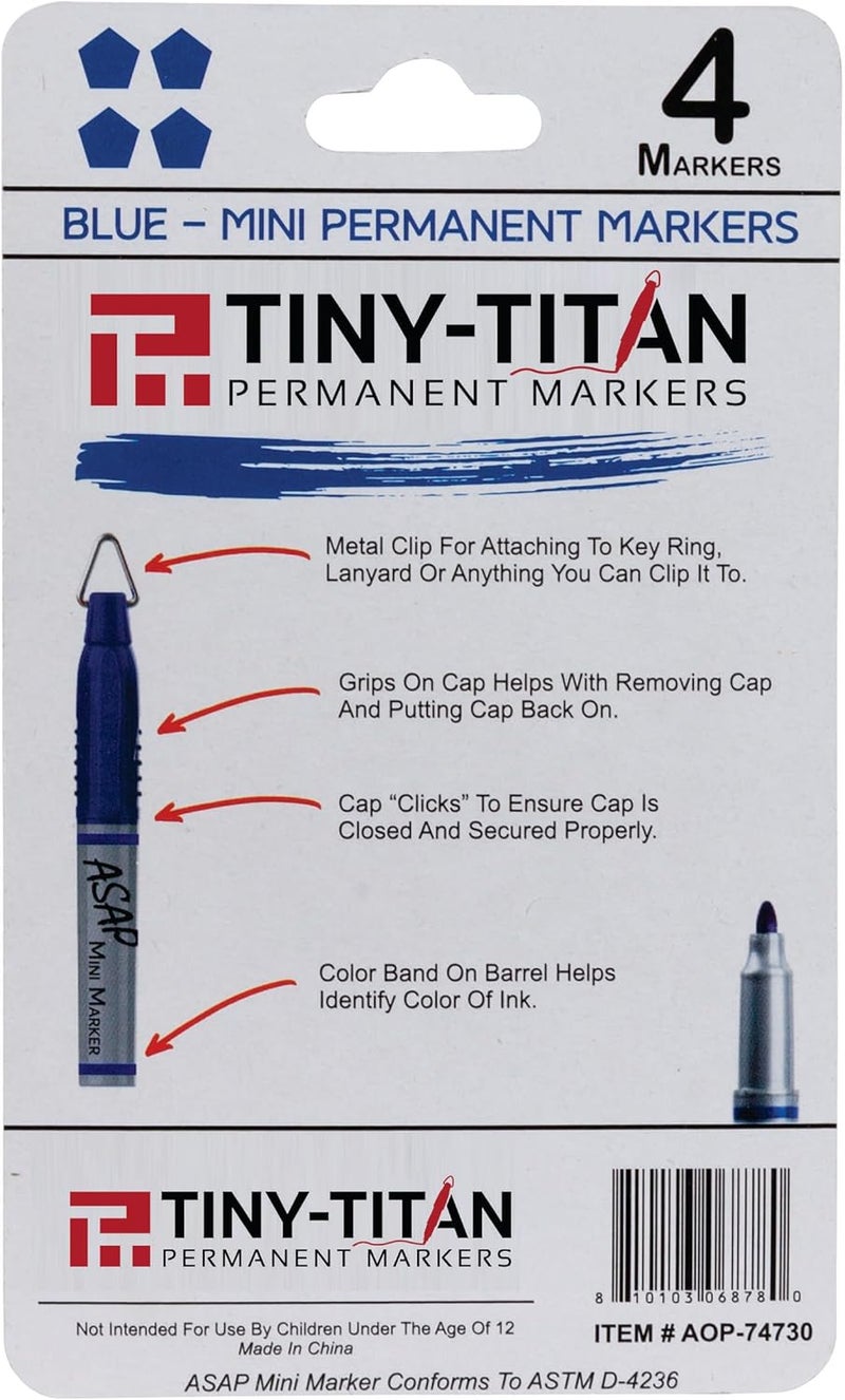 Tiny-Titan Mini Markers, Keychain Clip, Golf Ball Marker, Clip On Nurse's Badge - BLUE Ink - Fine Point - 4 Pens - Image 3